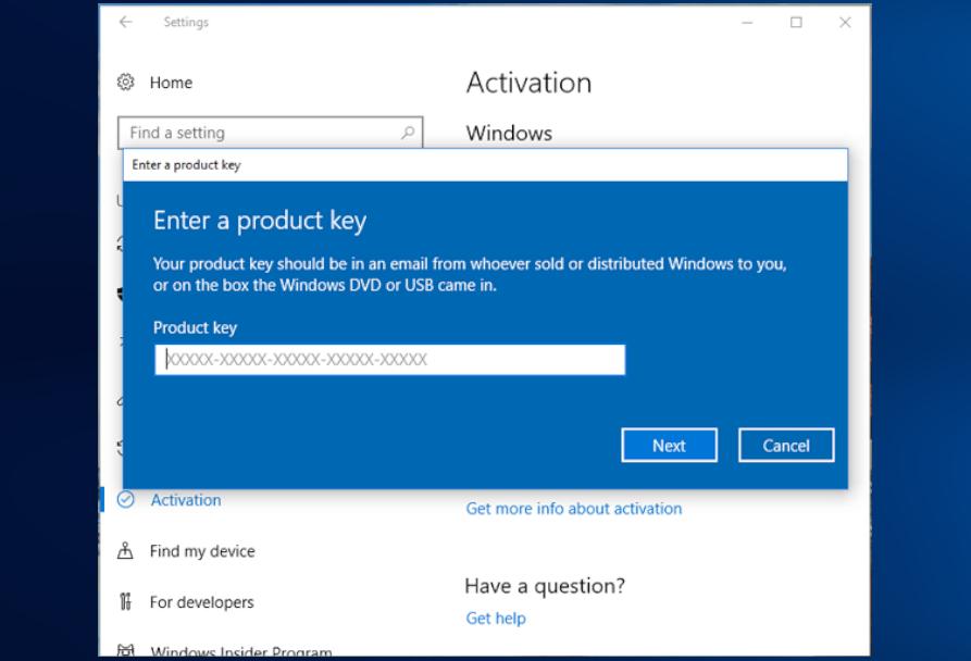 Enter Product Key
