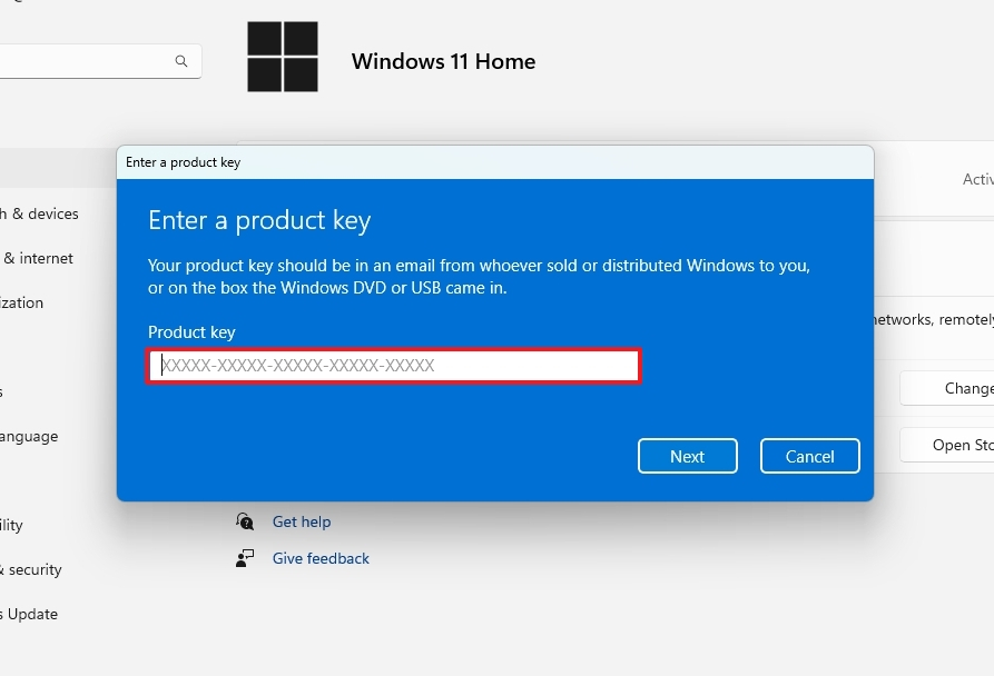 Enter Product Key